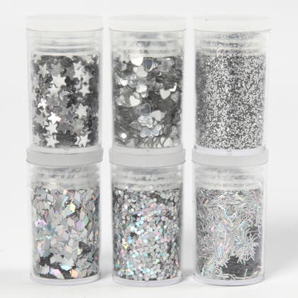 Glittermix biologiskt nedbrytbart silver 6x5g