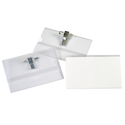 Namnskylt 91x57 mm klämma och nål 50-pack