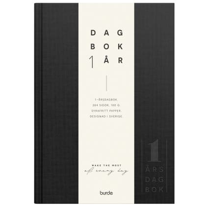 1-årsdagbok svart linnetextil