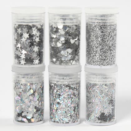 Glittermix biologiskt nedbrytbart silver 6x5g
