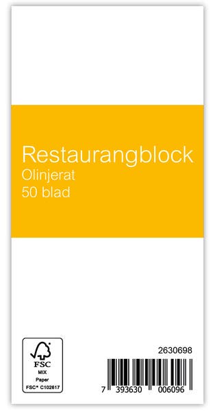 Restaurangblock 7x14,5cm 50blad olinjerad